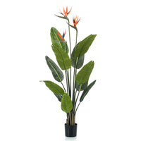 Plante artificielle Oiseau de paradis Strelitzia orangé avec cache-pot noir