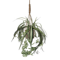 Chlorophytum artificiel à suspendre avec cache-pot vert et suspension pour plantes