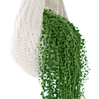 Collier de perles Senecio rowleyanus avec panier en crin végétal et suspension macramé