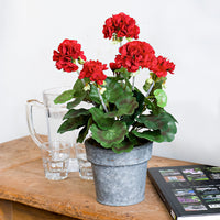 Plante artificielle Géranium rouge incl. cache-pot rond en céramique