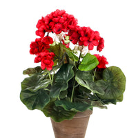 Plante artificielle Géranium rouge incl. cache-pot rond en céramique